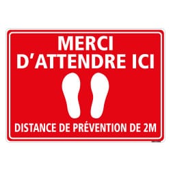 SIGNALISATION DE SOL COVID-19 - MARQUAGE AU SOL ADHESIF AVEC COLLE FORTE - MESURE DE SECURITE CORONAVIRUS - MERCI D'ATTENDRE ICI