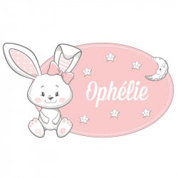 PLAQUE DE PORTE PERSONNALISABLE DOUDOU LAPIN ROSE (E0382)