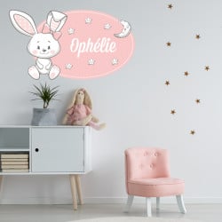 PLAQUE DE PORTE PERSONNALISABLE DOUDOU LAPIN ROSE (E0382)