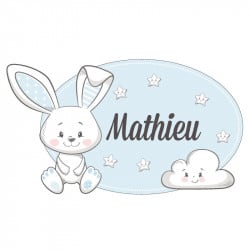 PLAQUE DE PORTE PERSONNALISABLE DOUDOU LAPIN BLEU (E0404)