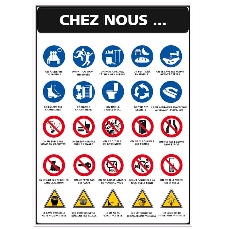 STICKER CHEZ NOUS AVEC PICTOGRAMMES (I0151)