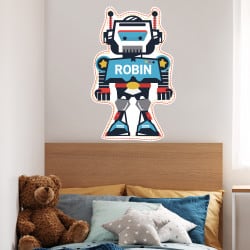 STICKER TETE DE LIT POUR CHAMBRE D'ENFANT - LE ROBOT - PERSONNALISABLE AVEC LE PRENOM DE VOTRE ENFANT (TETE_LIT_033)