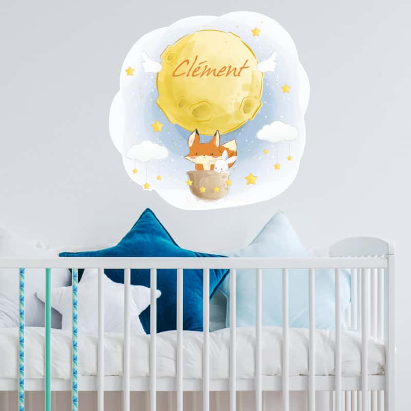 STICKER TETE DE LIT POUR CHAMBRE D'ENFANT - LA TETE DANS LES ETOILES - PERSONNALISABLE AVEC LE PRENOM DE VOTRE ENFANT (TETE_LIT_