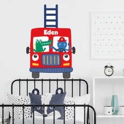 STICKER TETE DE LIT POUR CHAMBRE D'ENFANT - VOILÀ LES POMPIERS - PERSONNALISABLE AVEC LE PRENOM DE VOTRE ENFANT (TETE_LIT_035)