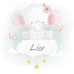 STICKER TETE DE LIT - IDEAL POUR CHAMBRE - BABY ELEPHANTEAU - PERSONNALISABLE AVEC LE PRENOM DE VOTRE ENFANT (TETE_LIT_038)