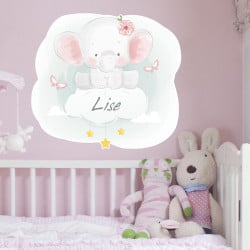 STICKER TETE DE LIT - IDEAL POUR CHAMBRE - BABY ELEPHANTEAU - PERSONNALISABLE AVEC LE PRENOM DE VOTRE ENFANT (TETE_LIT_038)