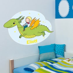 STICKER TETE DE LIT IDEAL CHAMBRE D'ENFANT - LE PRINCE ET LE DRAGON - PERSONNALISABLE AVEC LE PRENOM DE VOTRE ENFANT (TETE_LIT_0