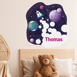 STICKER TETE DE LIT POUR CHAMBRE D'ENFANT - MONDE SPATIALE - PERSONNALISABLE AVEC LE PRENOM DE VOTRE ENAFNT (TETE_LIT_050)