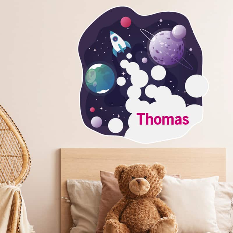 STICKER TETE DE LIT IDEAL CHAMBRE D'ENFANT - LE MONDE FLEURI -  PERSONNALISABLE AVEC LE PRENOM DE VOTRE ENFANT (TETE_LIT_049)