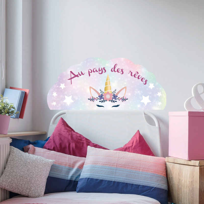 STICKER TETE DE LIT ENFANT LICORNE (TETE_LIT_003)