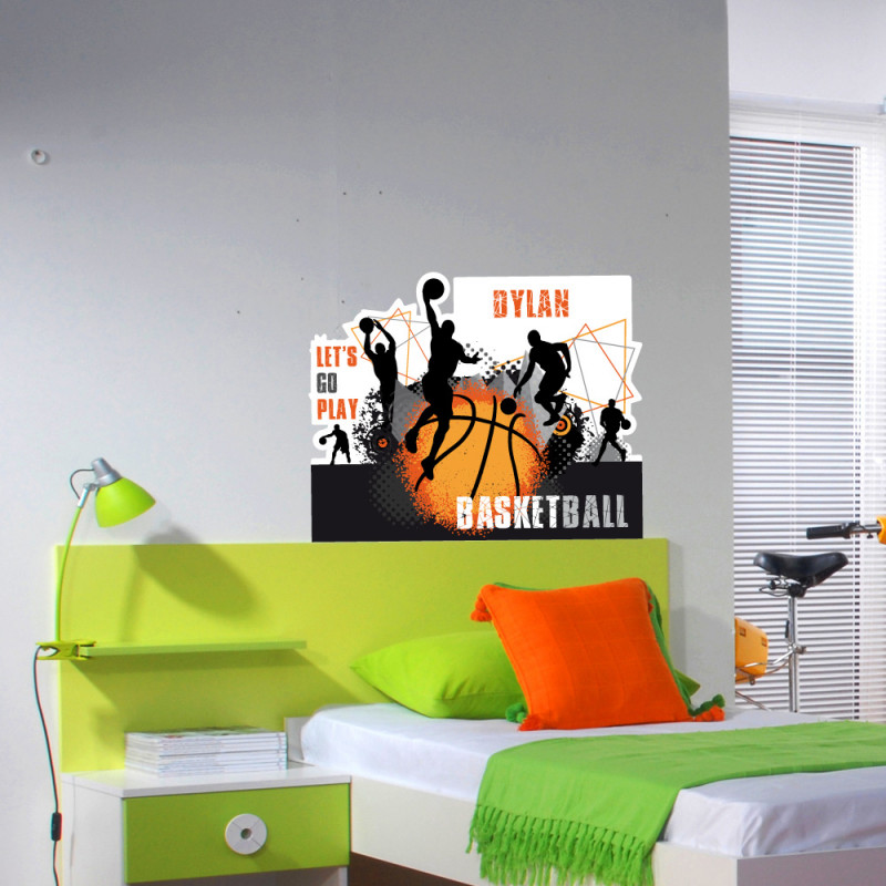 STICKER TETE DE LIT BASKETBALL PERSONNALISABLE AVEC LE PRENOM DE VOTRE ENFANT (TETE_LIT_032)