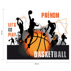 STICKER TETE DE LIT BASKETBALL PERSONNALISABLE AVEC LE PRENOM DE VOTRE ENFANT (TETE_LIT_032)