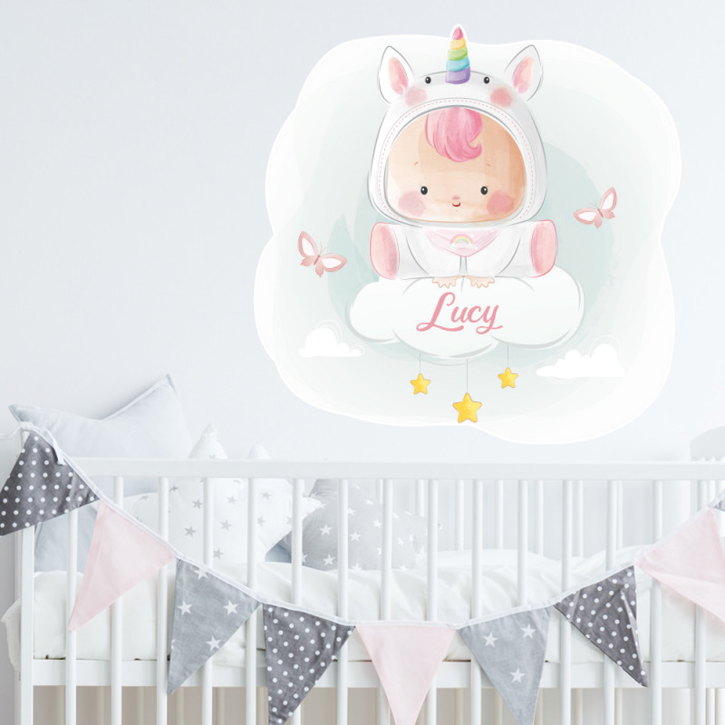 Sticker mural chambre enfant tête de lit licorne