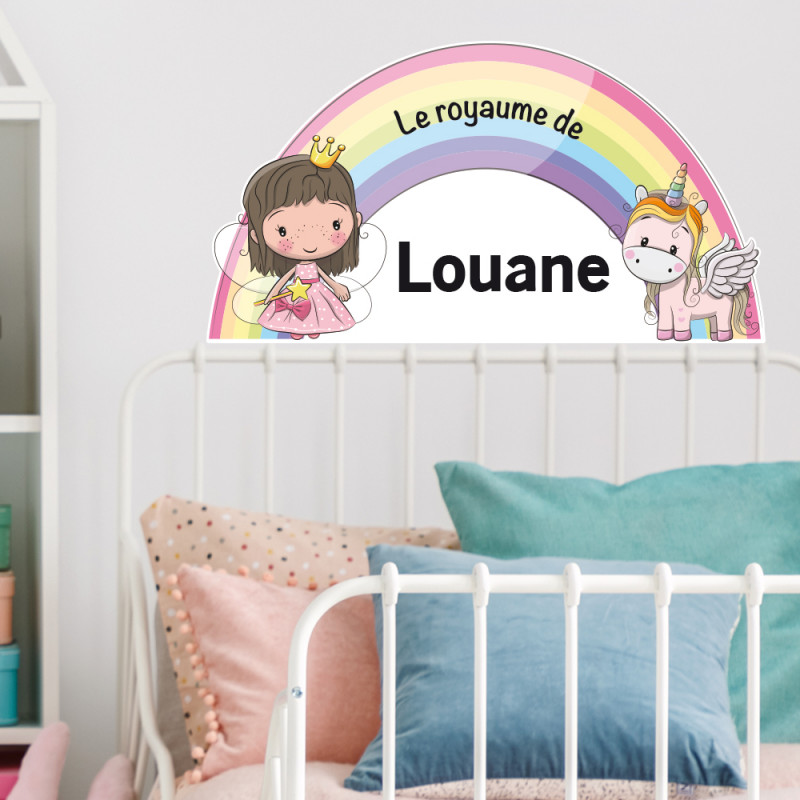 STICKER TETE DE LIT POUR CHAMBRE D'ENFANT - LE ROYAUME FEERIQUE - PERSONNALISABLE AVEC LE PRENOM DE VOTRE ENFANT (TETE_LIT_041)