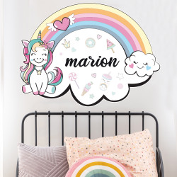 STICKER TETE DE LIT IDEAL CHAMBRE D'ENFANT - ARC EN CIEL - PERSONNALISABLE AVEC LE PRENOM DE VOTRE ENFANT (TETE_LIT_042)