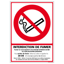 PANNEAU OU ADHESIF INTERDICTION DE FUMER - AVEC UN FORMAT DE 150X210MM
