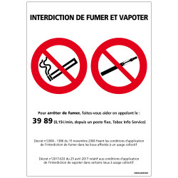 PANNEAU INTERDICTION DE FUMER ET VAPOTER AU FORMAT 150X210MM