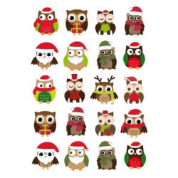 20 STICKERS PLANCHE HIBOUX NOEL (PL0019)