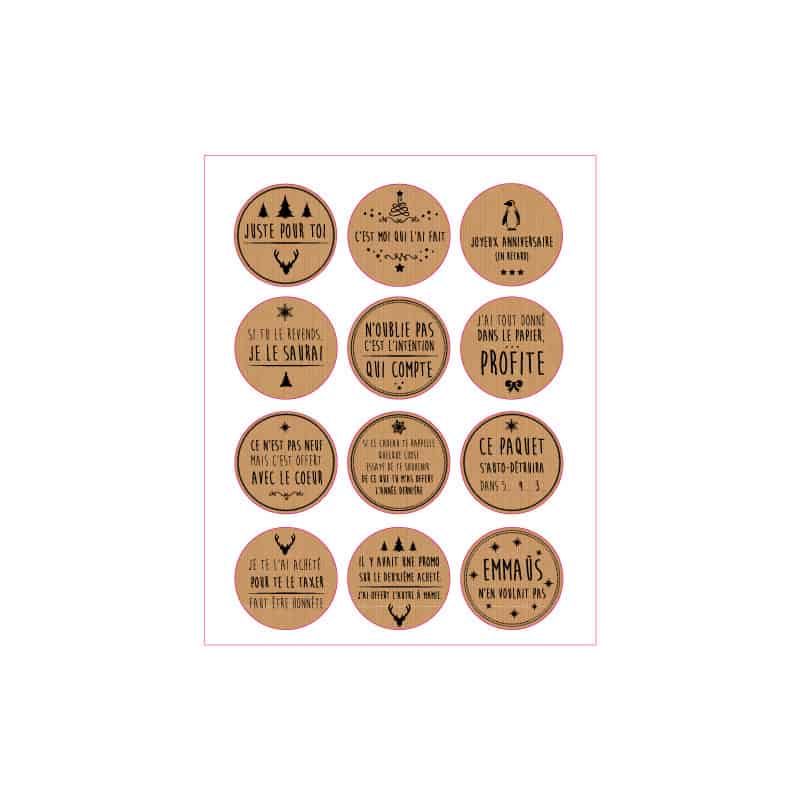 120 étiquettes Autocollantes Rondes Noël En Papier Kraft - Diamètre 4cm - Pour Emballage Cadeaux, Décoration Festive
