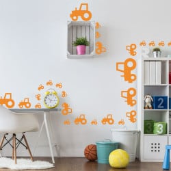 PLANCHE DE STICKERS DÉCORATIF ORANGE EN FORME DE TRACTEURS POUR CHAMBRE ENFANT OU SALLE DE JEUX