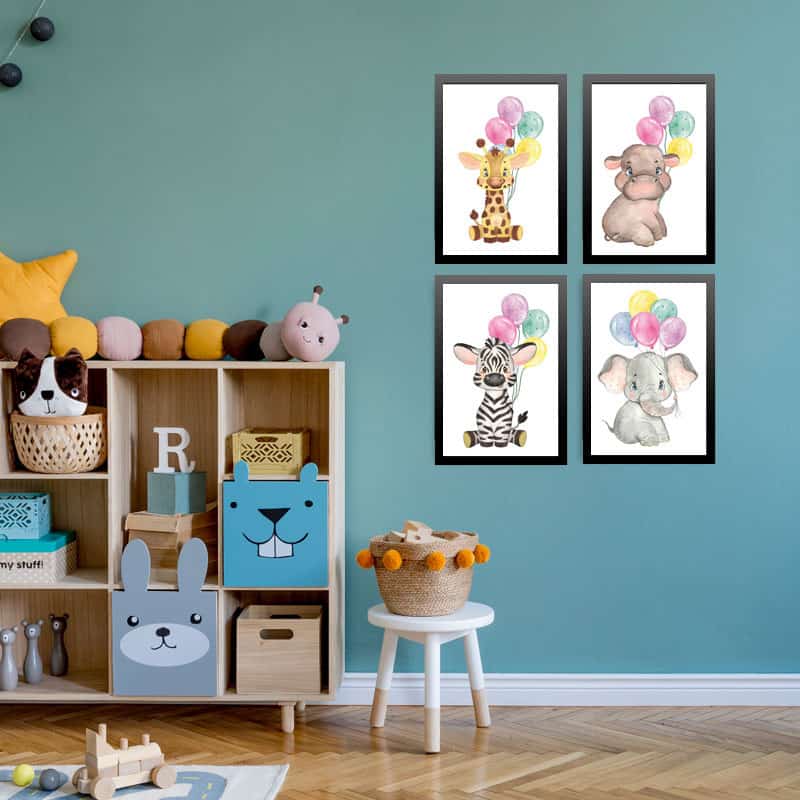 LOT DE 4 POSTERS  DECORATIFS CHAMBRE  ENFANT  ANIMAUX DE LA 