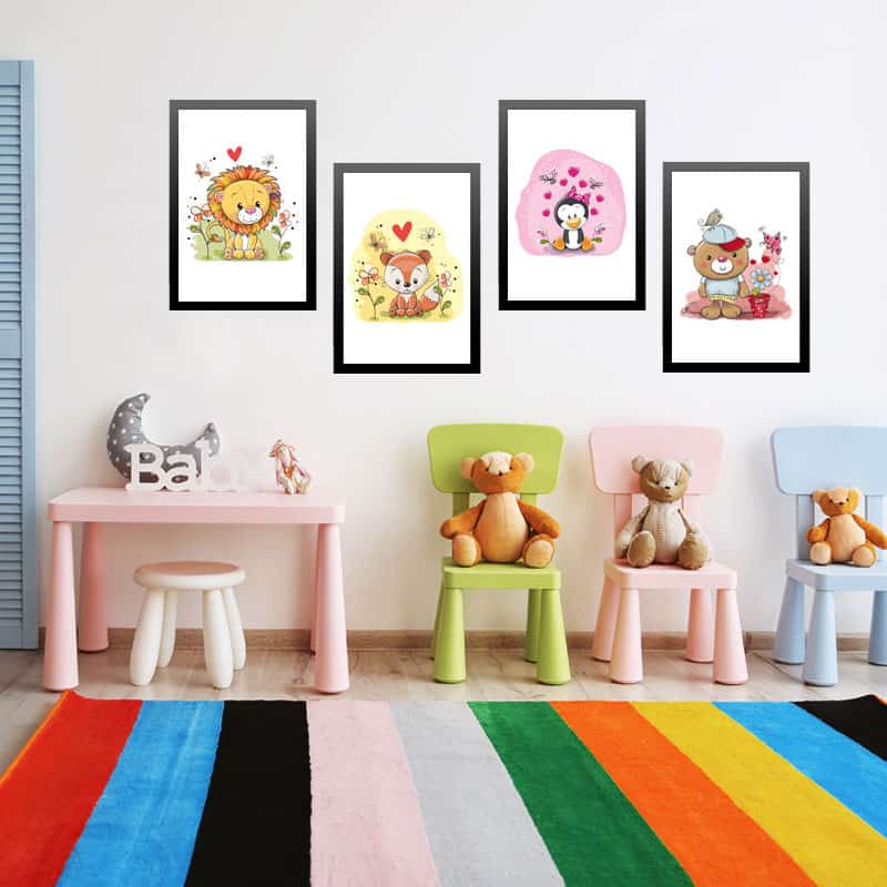 Lot de 4 posters pour chambre d'enfant A4 ,Poster animaux Motifs  animaliers,sans cadre photo